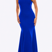 Long Stretch Crepe Dress with Diamante Neck Collar 722