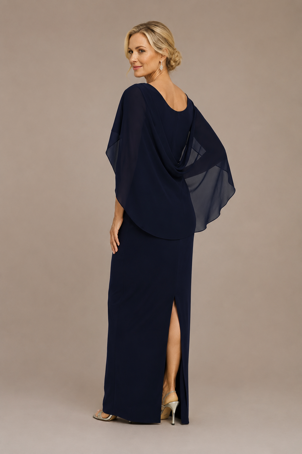 Elegant Cape Gown with Diamante Waist Detail 395
