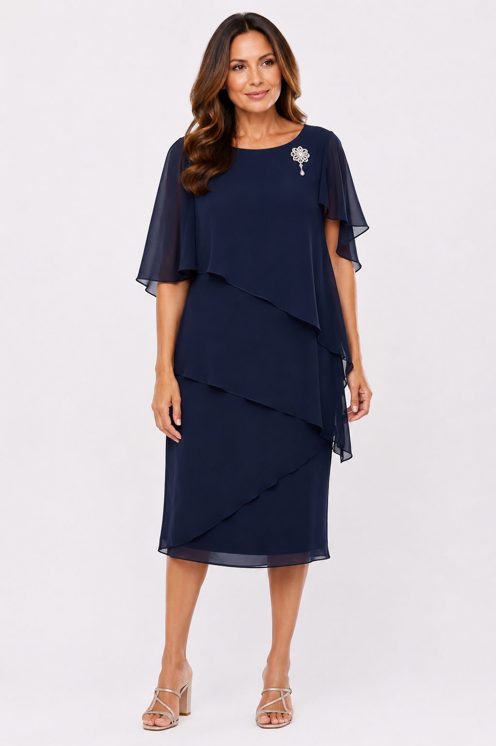 Chiffon Short Layered Dress with Diamante Trim 714