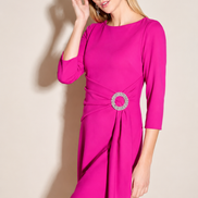 3/4 Sleeved Crepe Dress with Brooch 724