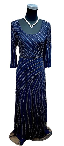 3/4 Sleeve Long Sequin Dress with High Waist Cinche - SALE