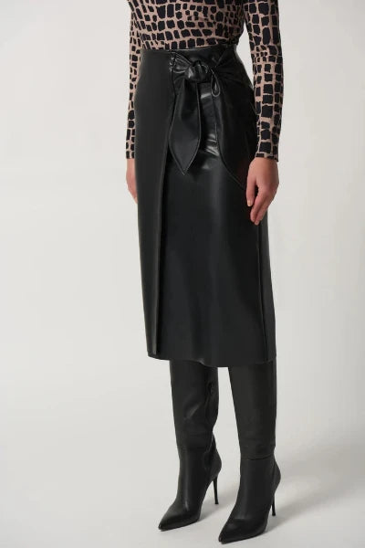 Knee Length Faux Leather Skirt 916