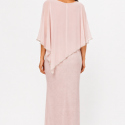 Long Chiffon Asymmetrical Overlay Dress with Rhinestone Trim 389