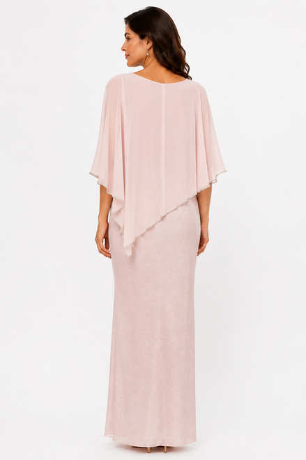 Long Chiffon Asymmetrical Overlay Dress with Rhinestone Trim 389