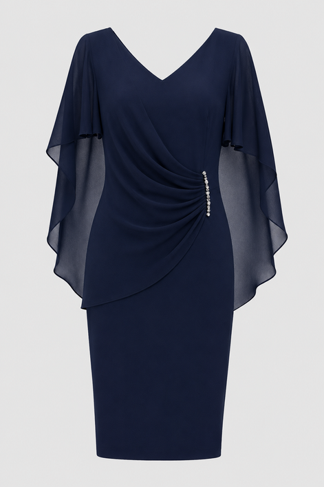 Chiffon Cape Dress with Jeweled Detail 1557