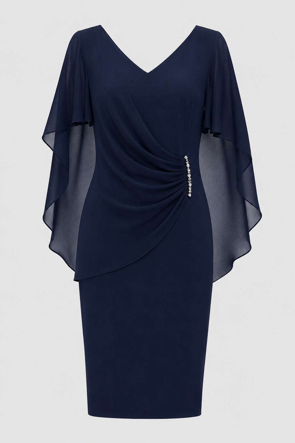 Chiffon Cape Dress with Jeweled Detail 1557