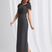 Embellished Long Dress with Cross Over Neckline and Caped Sleeve 832