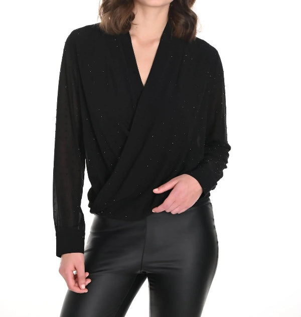 Long Sleeved Embellished Wrap Blouse 934