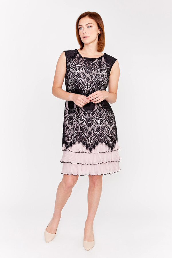 Lace Overlay Knee-Length Dress 657