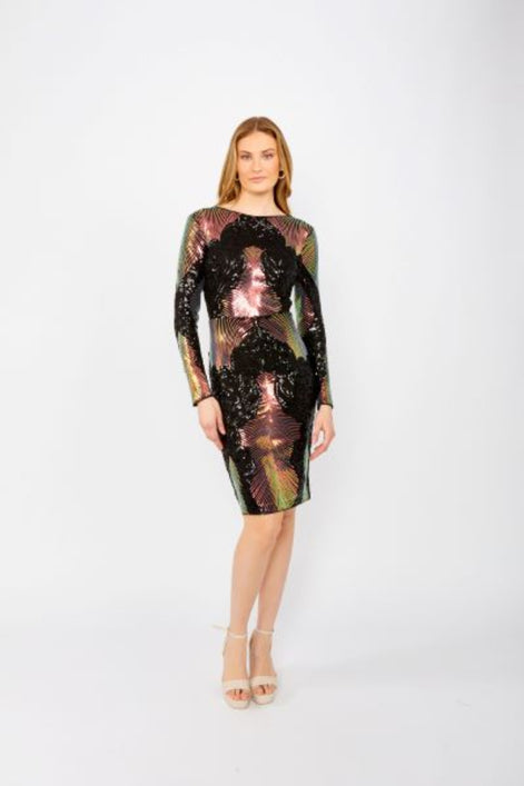 Striking Sequin Midi Length Cocktail Dress