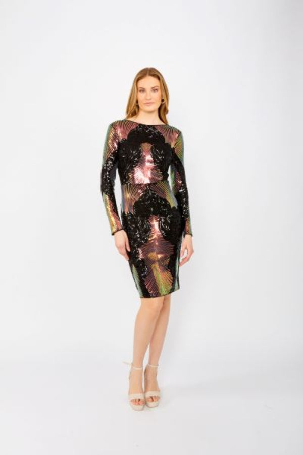 Striking Sequin Midi Length Cocktail Dress