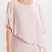 Long Chiffon Asymmetrical Overlay Dress with Rhinestone Trim 389