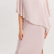 Long Chiffon Asymmetrical Overlay Dress with Rhinestone Trim 389