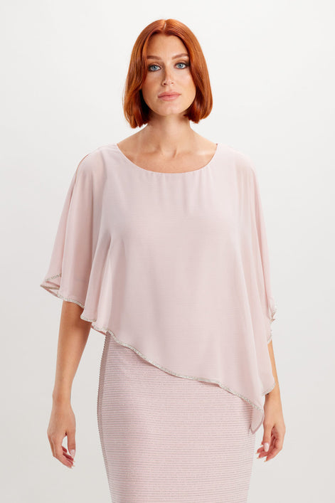 Long Chiffon Asymmetrical Overlay Dress with Rhinestone Trim