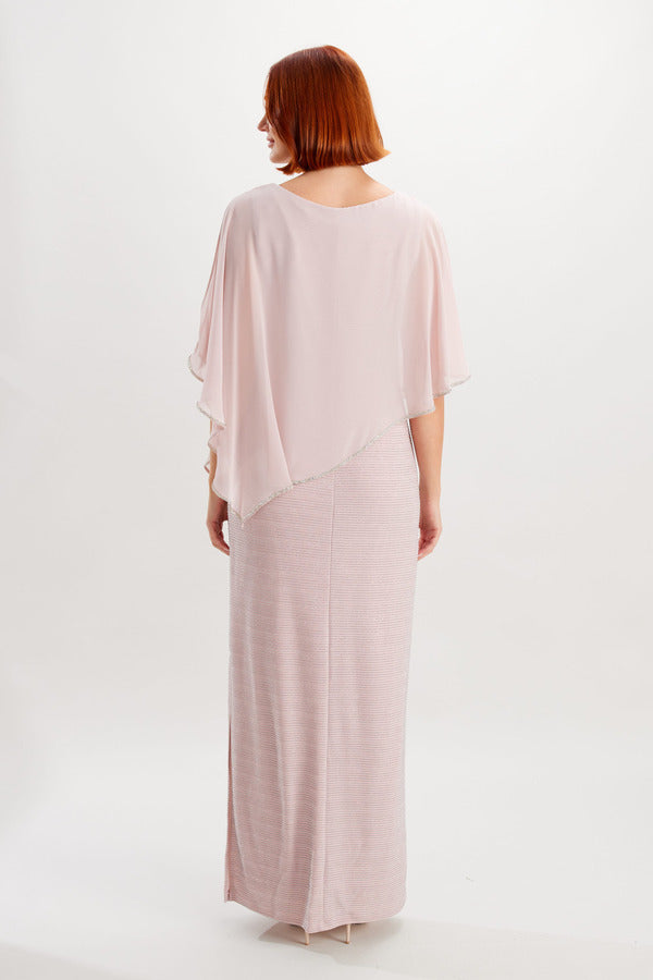 Long Chiffon Asymmetrical Overlay Dress with Rhinestone Trim