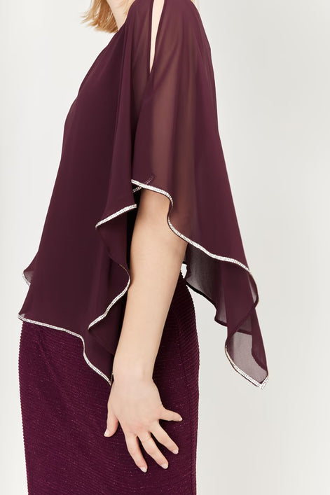 Knee-Length Dress with Rhinestone Trim Overlay