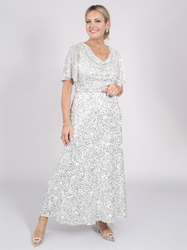 Sequined Midi Length Dress with Sleeves 800