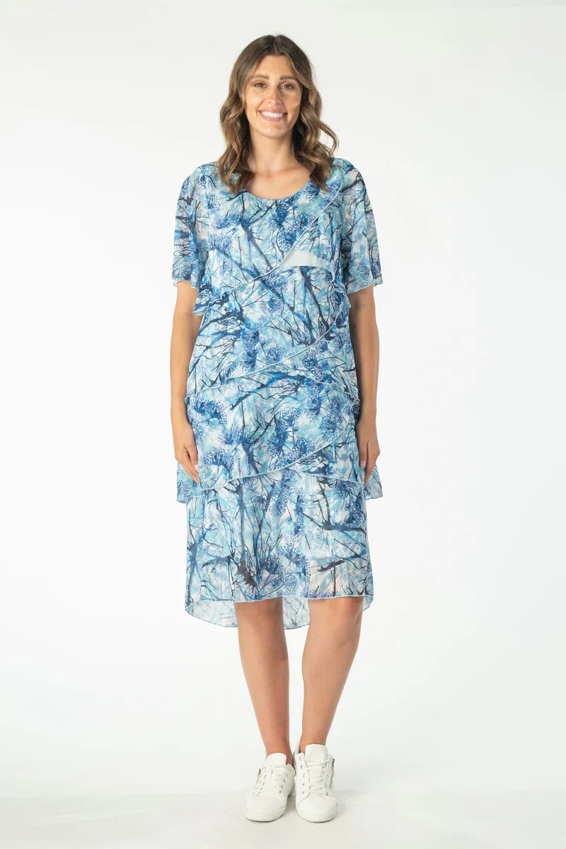 Abstract Floral Print Layered Chiffon Dress 1560
