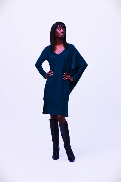 Knee-length Shift Dress With Draped V-neck