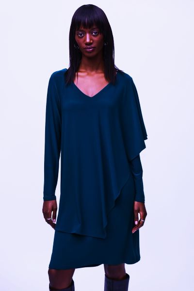 Knee-length Shift Dress With Draped V-neck