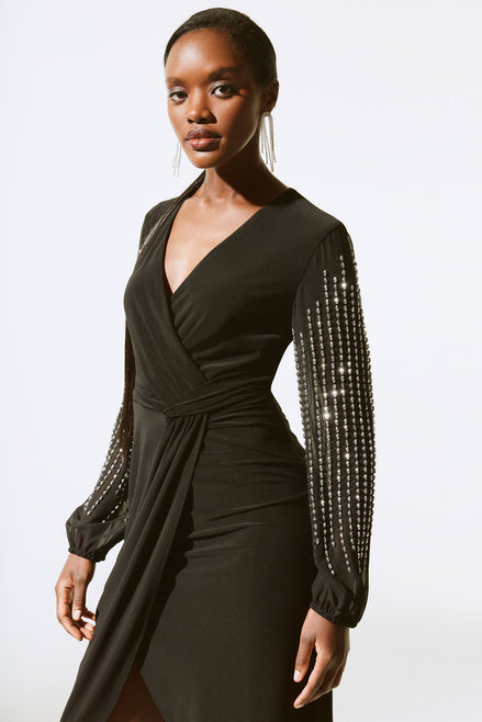 Beaded Sleeve Chiffon Wrap Dress