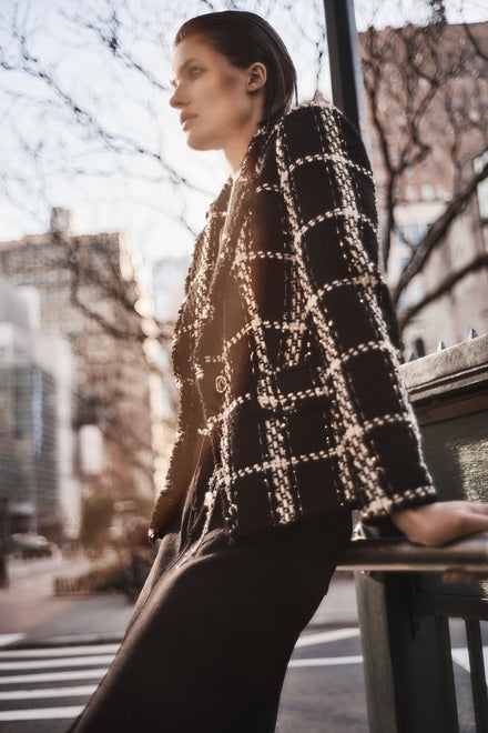 Plaid Bouclé Blazer with Pockets