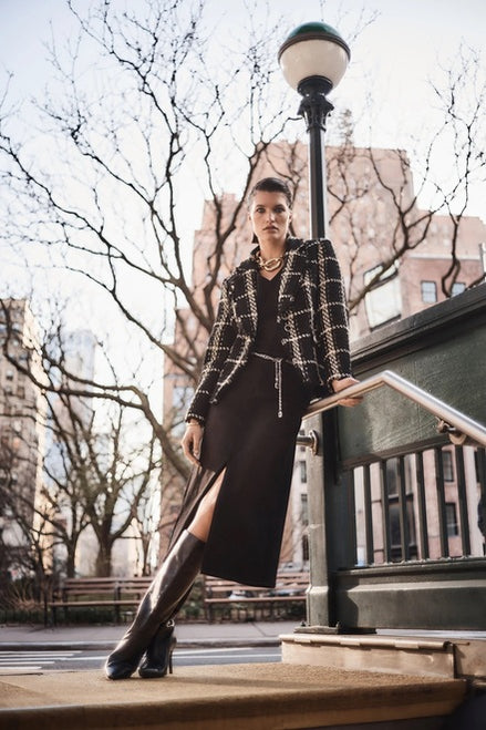Plaid Bouclé Blazer with Pockets