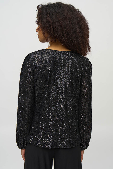 Black Sequined Cowl Neck Top