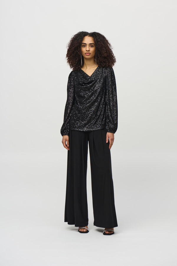 Black Sequined Cowl Neck Top