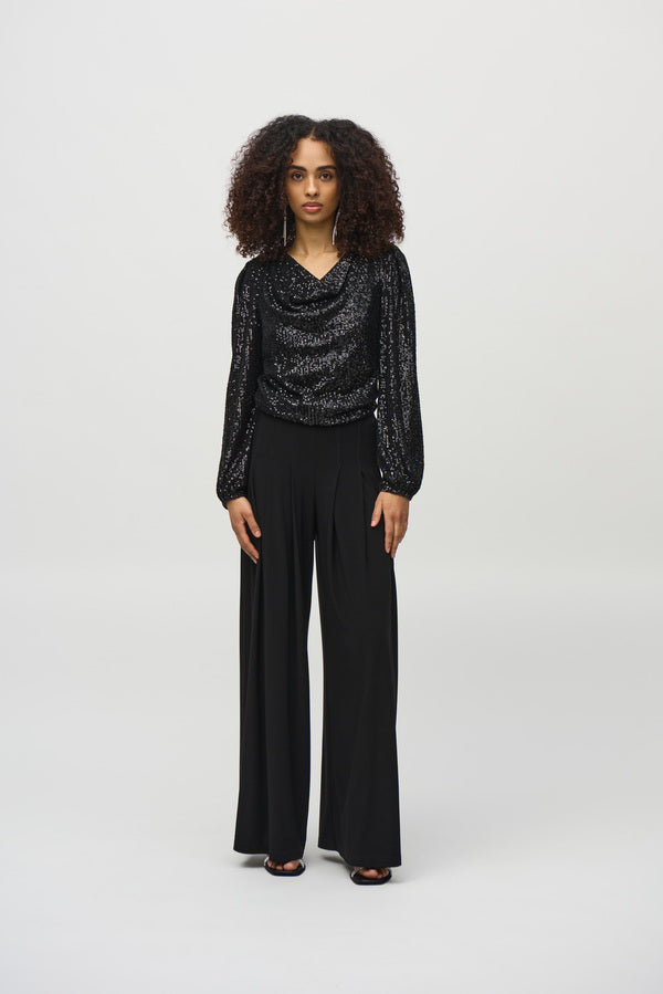 Black Sequined Cowl Neck Top