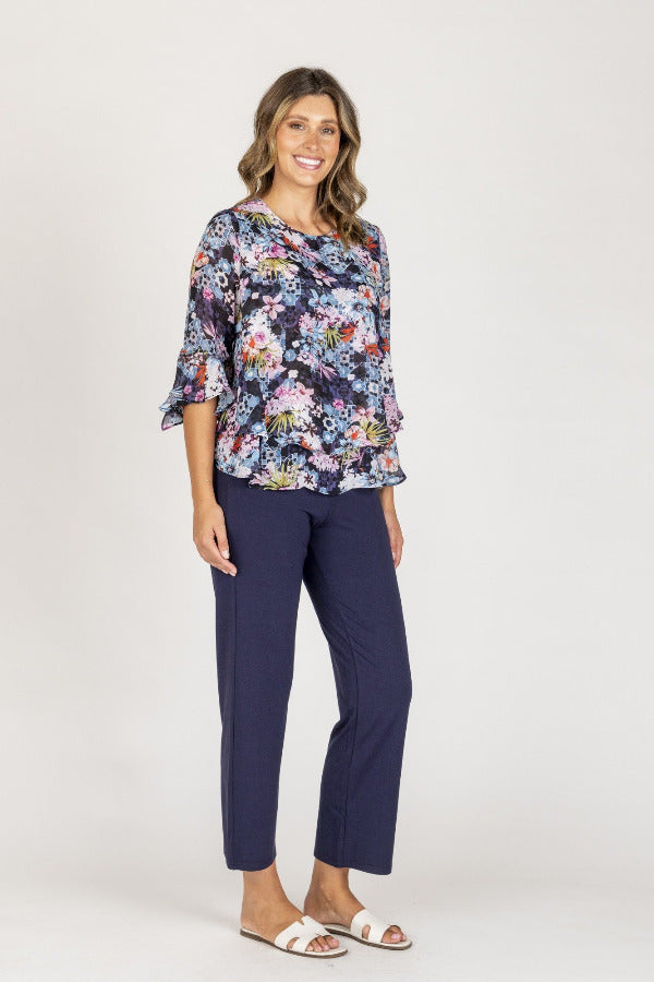 Layered Chiffon Top With 3/4 Sleeve