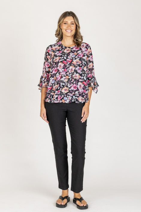 Layered Chiffon Top With 3/4 Sleeve