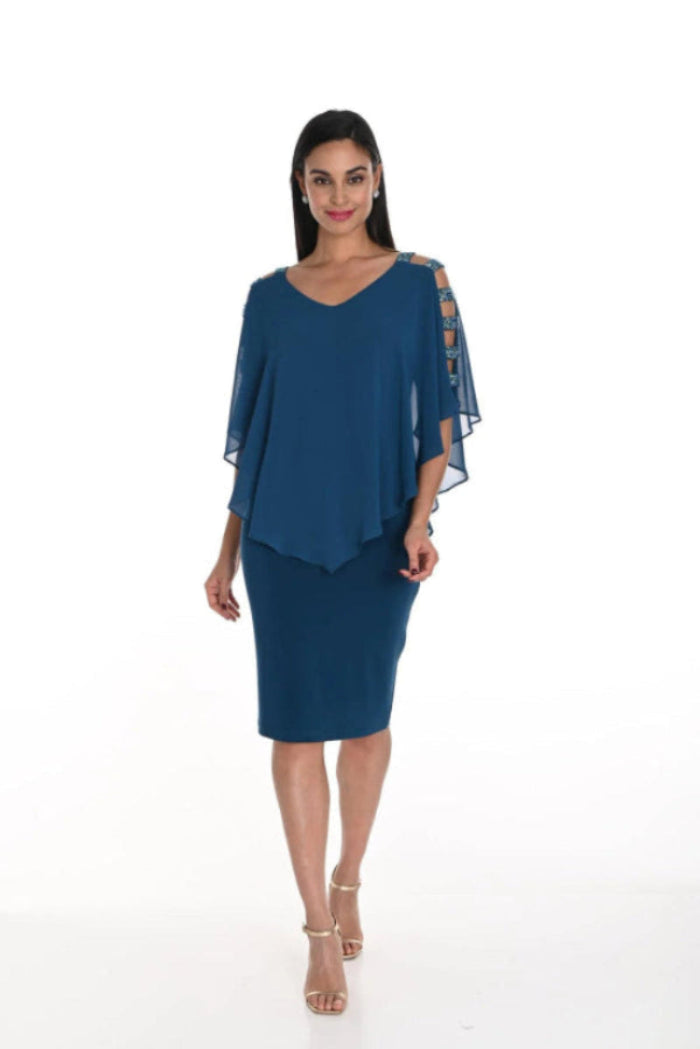 Ladder Sleeve Dress With Rhinestone Trim