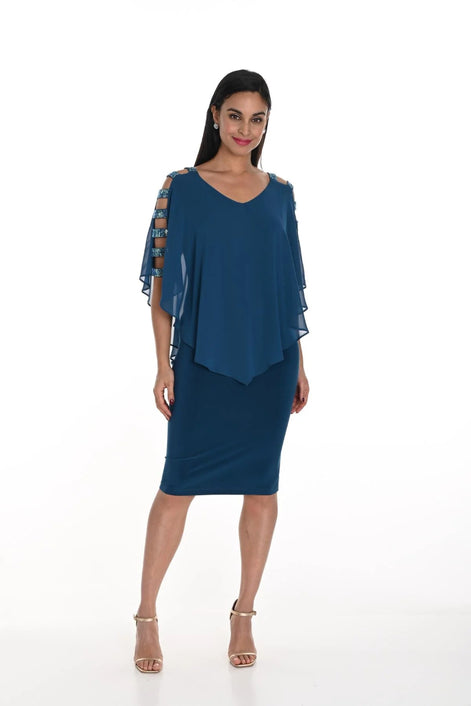 Ladder Sleeve Dress With Rhinestone Trim