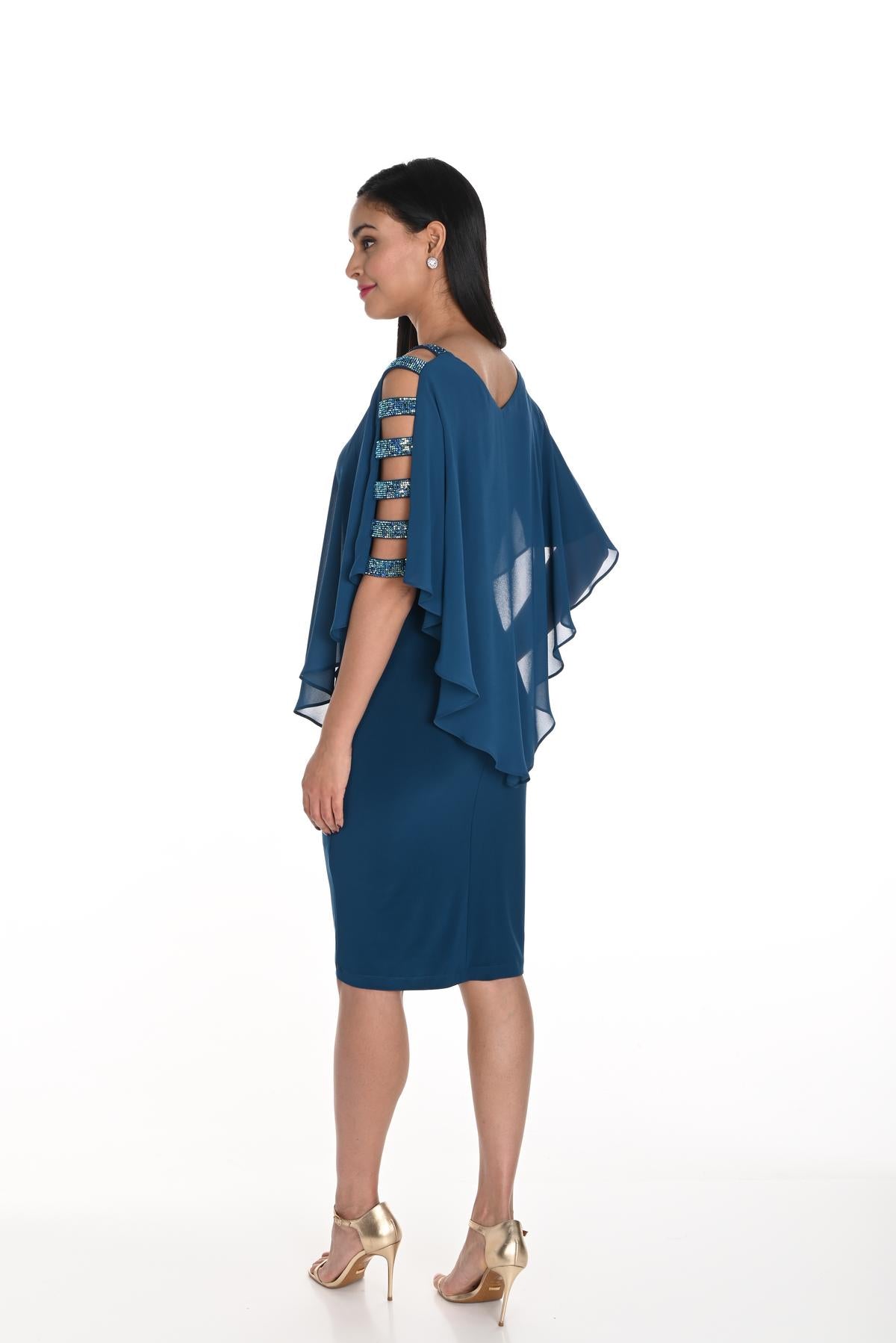 Ladder Sleeve Dress With Rhinestone Trim