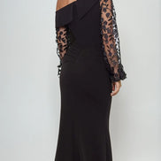 Long Sleeved Gown with Off Shoulder Neckline 809