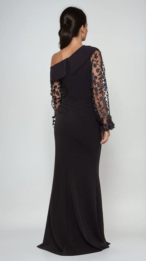 Long Sleeved Gown with Off Shoulder Neckline 809