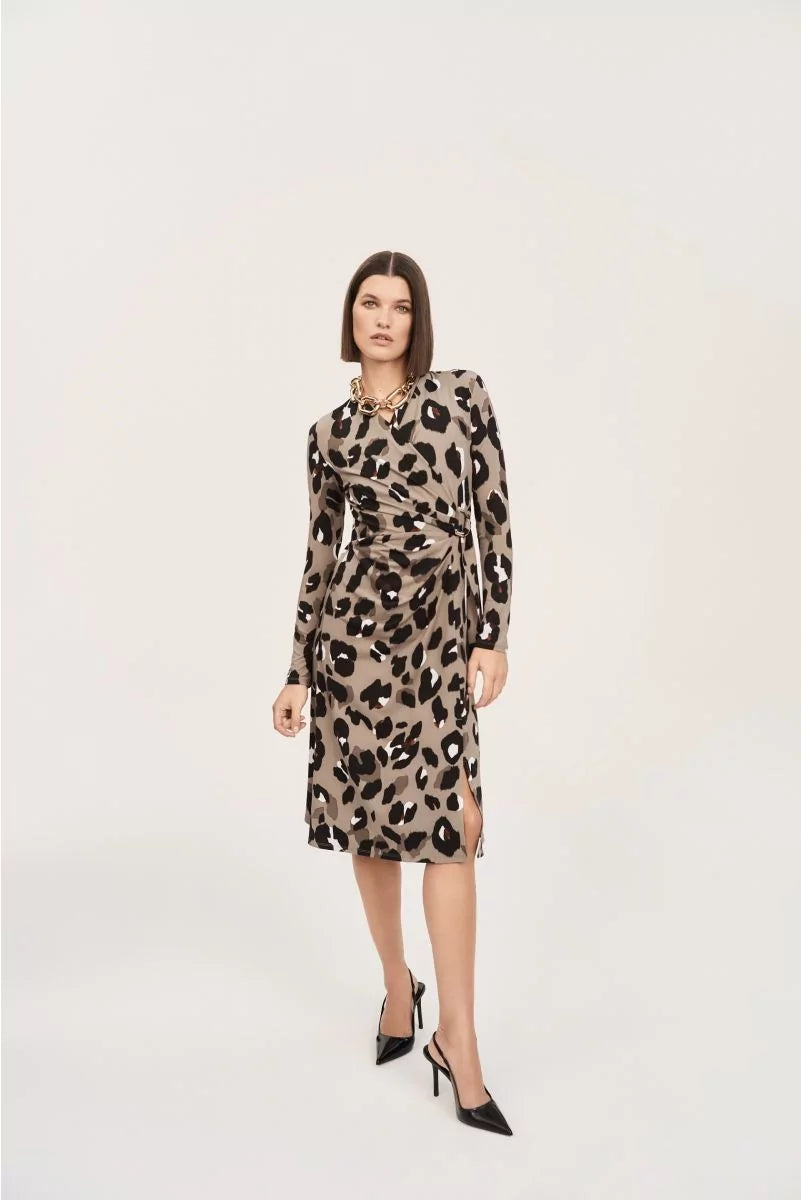 Animal Print Wrap Midi Dress