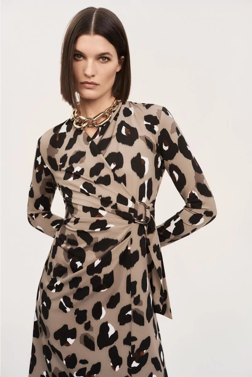 Animal Print Wrap Midi Dress