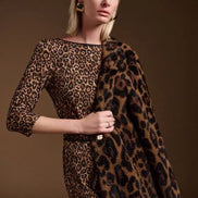 Knee Length Animal Print Sheath Dress with Belt 1556