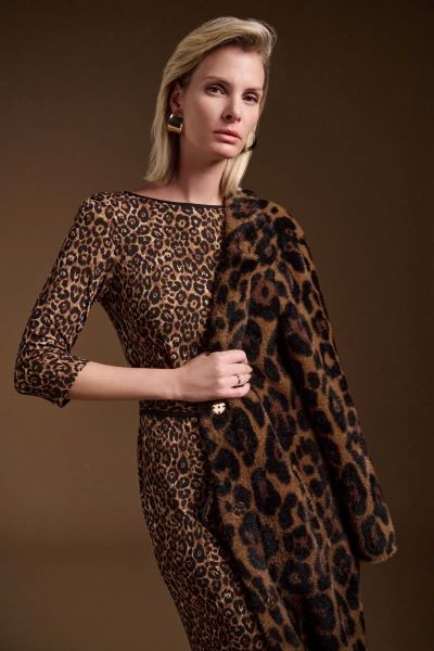 Knee Length Animal Print Sheath Dress with Belt 1556