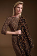 Knee Length Animal Print Sheath Dress with Belt 1556