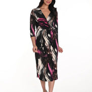 3/4 Sleeve Crossover Midi Dress 1540