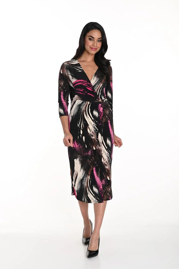 3/4 Sleeve Crossover Midi Dress