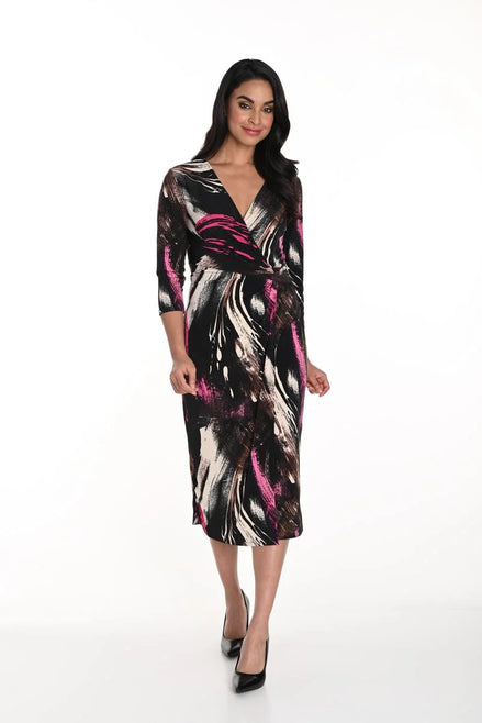 3/4 Sleeve Crossover Midi Dress