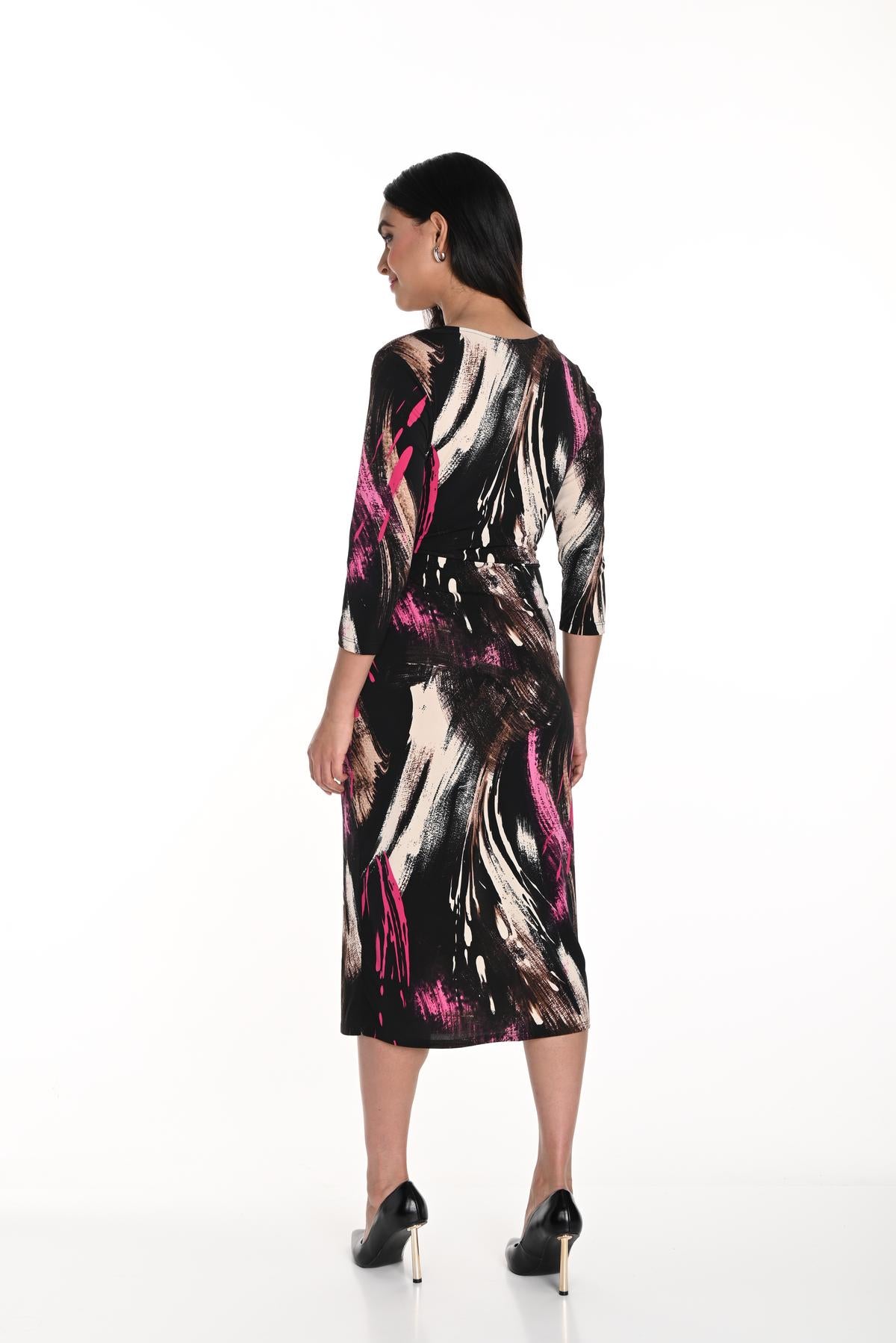 3/4 Sleeve Crossover Midi Dress