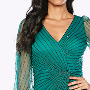Long Sequin Wrap Dress with Peasant Sleeve - SALE 308
