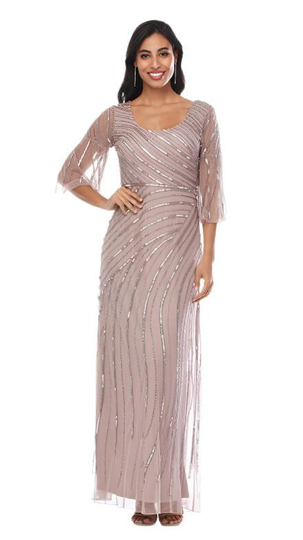 3/4 Sleeve Long Sequin Dress with High Waist Cinche - SALE
